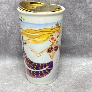 Starbucks 2015 Mermaid Ceramic Tumbler 12 Oz With Gold Lid